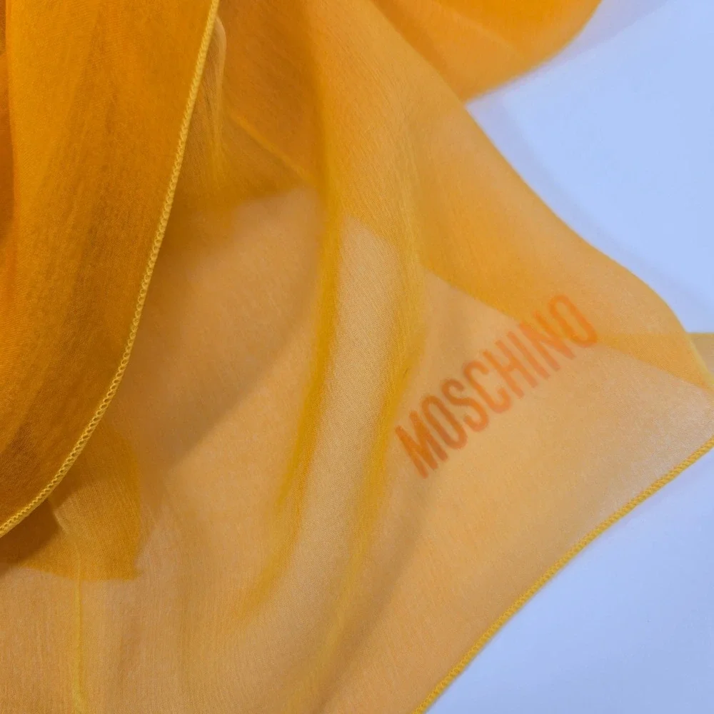 Vintage Moschino Mustard Yellow Silk Chiffon Square Scarf Lightweight Wrap